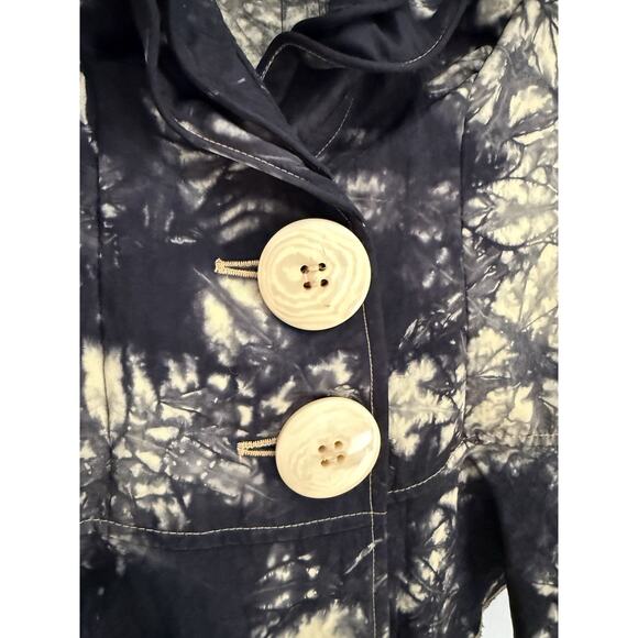 Design Todays Small Jacket Black Tan Tie Dye Wire Ruffle Collar Art Big Button - Picture 3 of 11